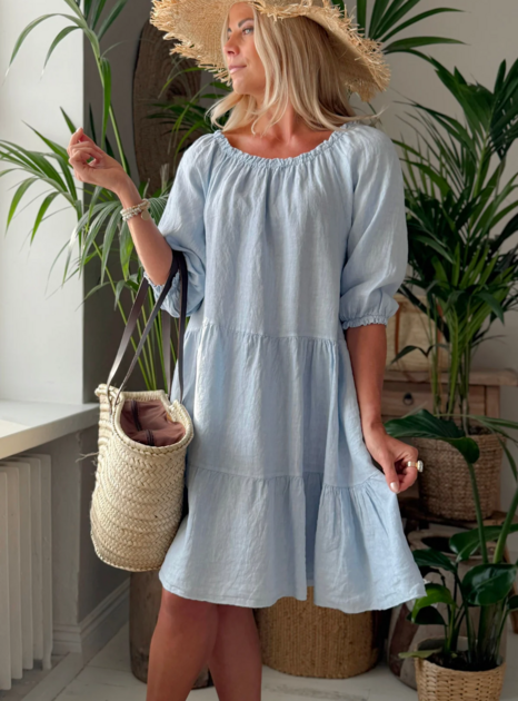Lněné šaty Abby světle modré