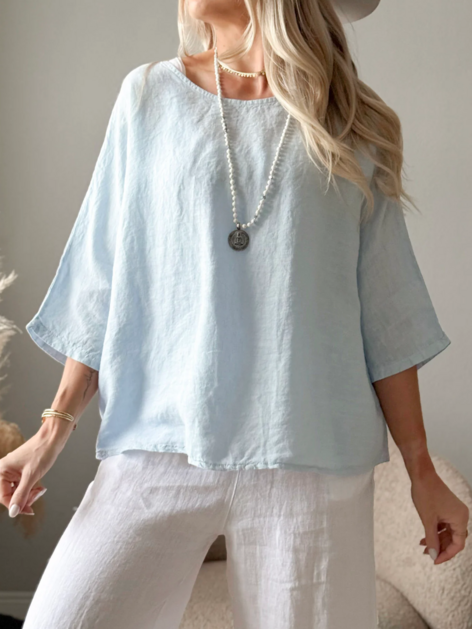 Lněná halenka Edell světle modrá