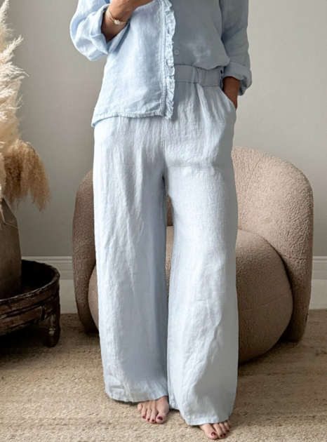 Lněné kalhoty Paloma světle modré