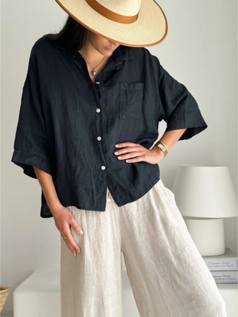 Lněná košile Sunny tm. modrá