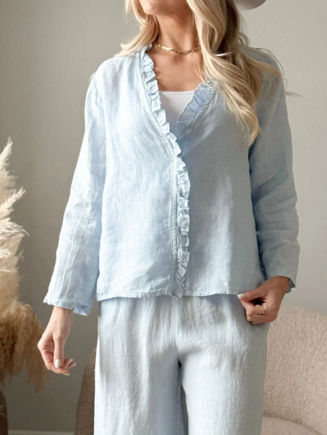 Lněná košile Essie světle modrá