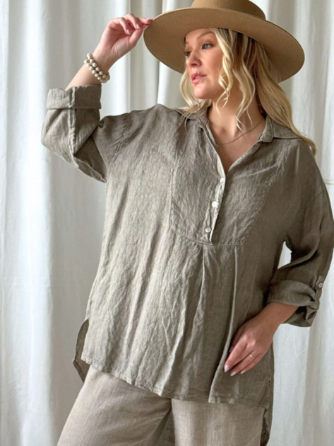 Lněná košile Ella taupe