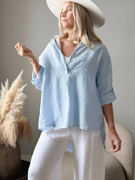 Lněná košile Ella světle modrá