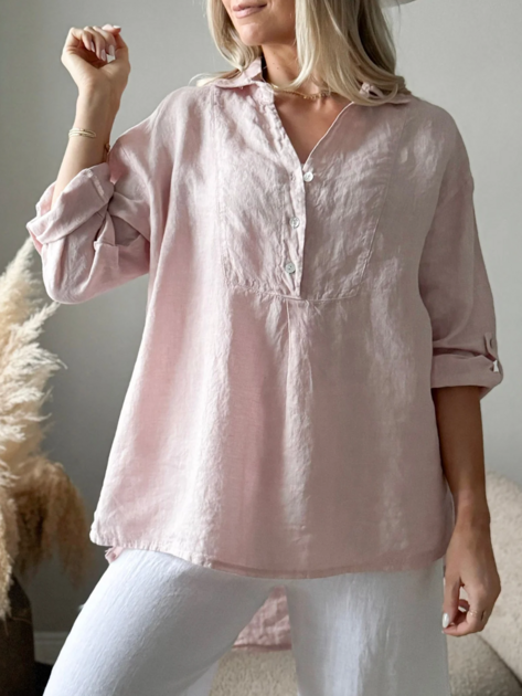 Lněná košile Ella světle růžová