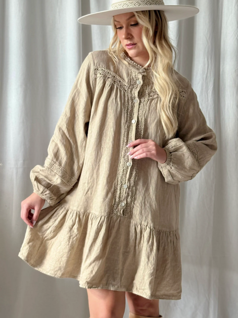 Lněné šaty Avelle béžové