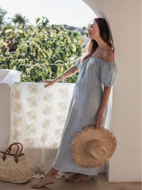 Lněné šaty Secret Crush světle modré