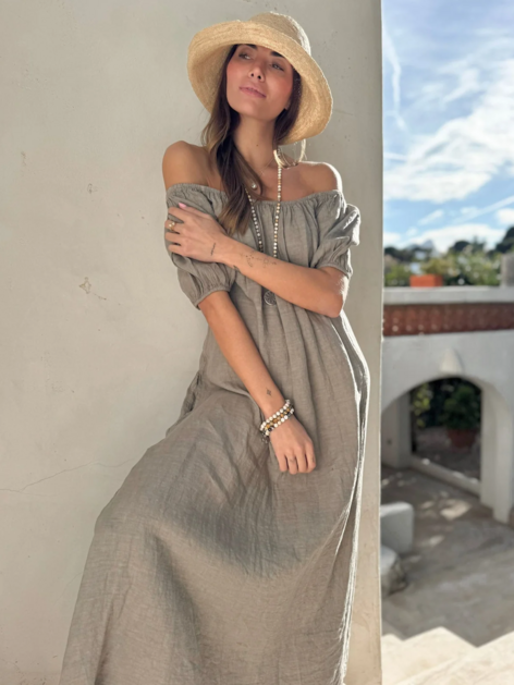 Lněné šaty Crush taupe