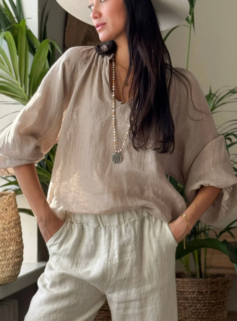 Lněná halenka Chessie béžová