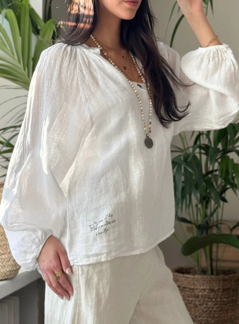 Lněná halenka Chessie bílá