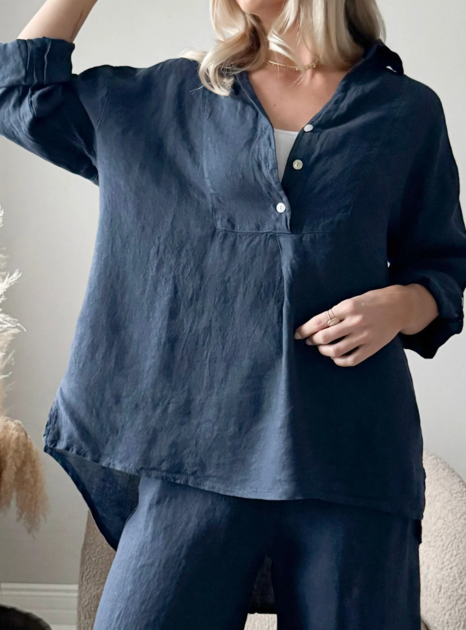 Lněná košile Ella tmavě modrá