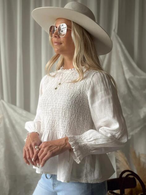 Lněná halenka Thule vanilková