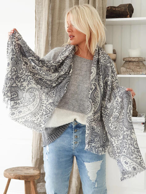 Šátek Ornament šedomodrá