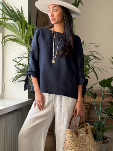 Lněná halenka Alberobello tmavě modrá