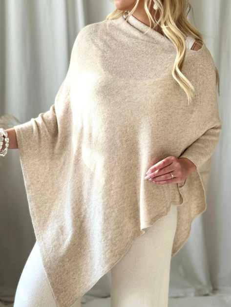 Pončo s kašmírem béžové