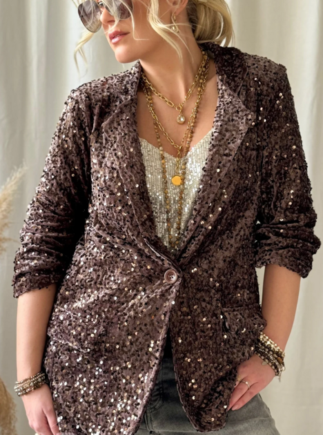 Hnědé flitrové sako Obsession