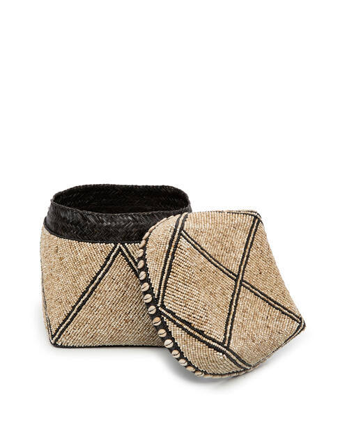 Košík z korálků krémovo černý L