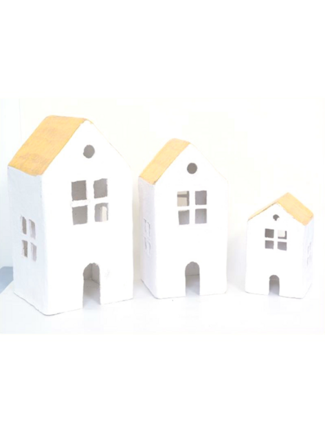Set tří domečků z Papírmaše se zlatou střechou
